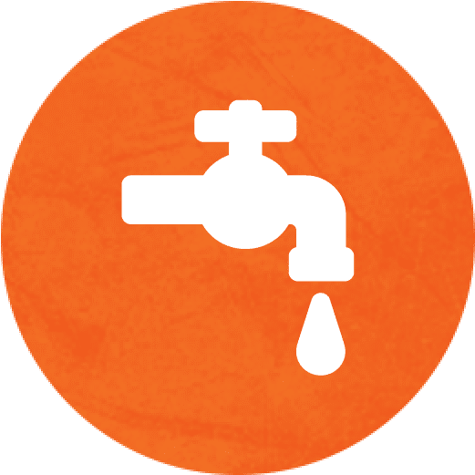 Orange icon with water pipe and droplet