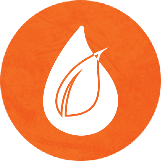 Orange icon with leaf and water droplet overlaid